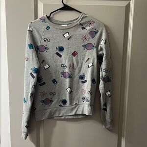 Gray Sweatshirt with Space and Science Print